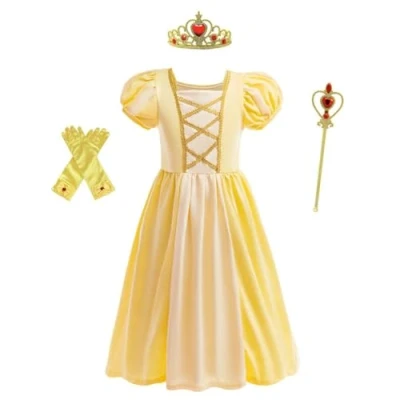 Afbeelding van Lito Angels Verkleedjurk Belle en het Beest, prinses met accessoires, voor kinderen, meisjes, maat 3 4 jaar, geel (etiket van stof 100)