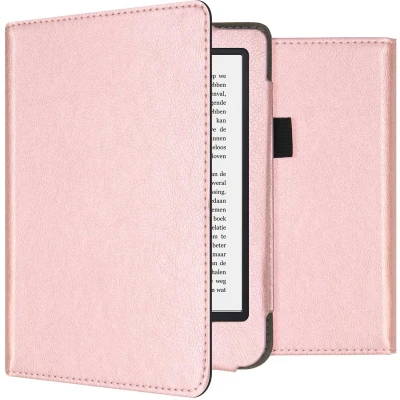Afbeelding van Hoesje geschikt voor Kobo Clara 2E E reader iMoshion Vegan Leather Bookcase Ook Tolino Shine 4 Rosé Goud