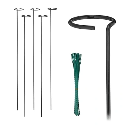 Afbeelding van Relaxdays plantensteunen metaal set van 6 80 cm incl. plantenbinders zwart