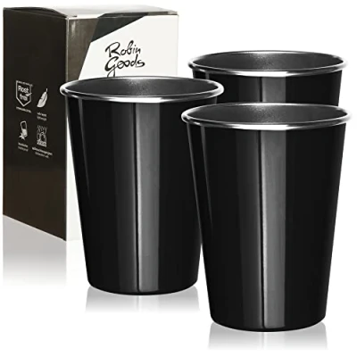 Afbeelding van 3x RVS drinkbekers zwart hoogwaardige bekers 500 ml campingbekers breukvast en BPA vrij (03 stuks zwart)