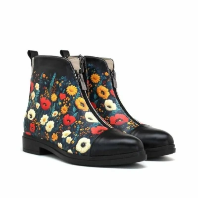 Afbeelding van Goby Midnight Garden Boots Dames Enkellaarsjes Vegan Leer Handgemaakt Maat 40