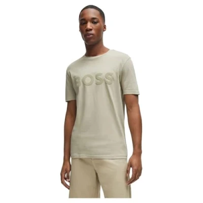 Afbeelding van BOSS T Shirt Thinking Beige maat M Heren Print Shirts met Modern fit Pasvorm Katoen