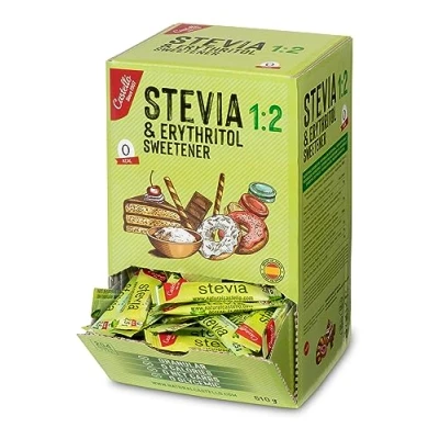 Afbeelding van Zoetstof Stevia + erythritol 1:2 204 zakjes van 2,5 g 100% natuurlijke suikervervanger 0 calorieën glycemische index keto en paleo koolhydraten niet GMO Castello sinds 1907 510