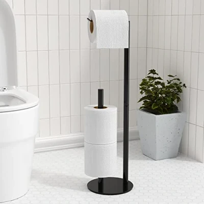 Afbeelding van Toiletpapierhouder zwart, vrijstaande toiletpapierhouder, roestvrij staal toiletpapierrol rek en dispenser voor 3 papierrollen, badkameraccessoires