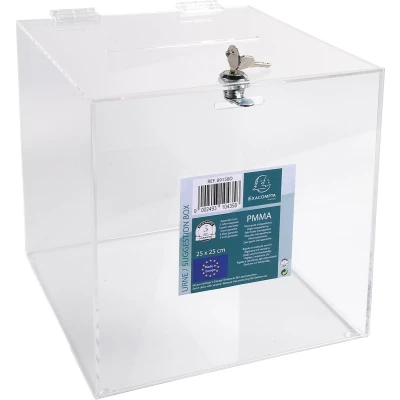 Afbeelding van Exacompta Ref. 89158D 1 transparante urn met afsluitbaar sleuteldeksel 25 cm Afmetingen 250 x mm PMMA (acryl) verkiezingen, wedstrijden, tombola&#039;s, donaties, ideedoos Kleur Crystal