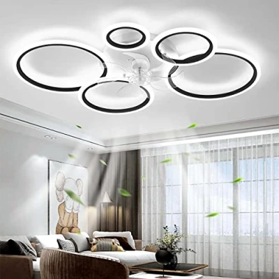 Afbeelding van Moderne plafondventilator met verlichting en afstandsbediening, led 72 W, dimbare plafondlamp, voor woonkamer, slaapkamer, keuken, 6 snelheden (zwart, 100 cm)