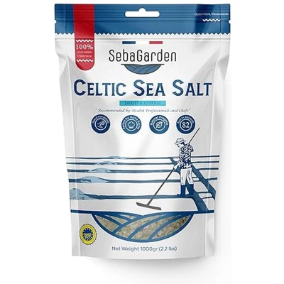 Afbeelding van Seba Garden Keltisch Zeezout Grijs, 1 kg, Gedroogd &amp; Grof, Gecertificeerde Biologische Hersluitbare Zak met Grijs Zeezout, Handgeoogst, Bevat Meer dan 82 Essentiële Mineralen
