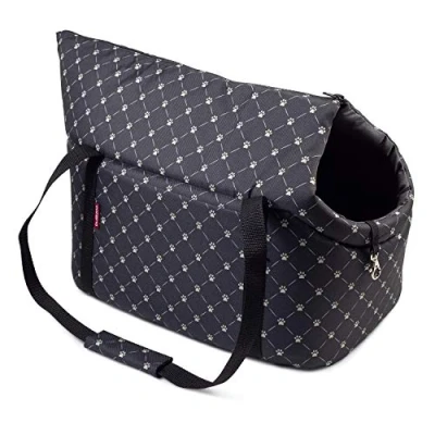 Afbeelding van Pet Carrier Hondendrager R2 M Zwart met een hondenpootpatroon