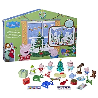 Afbeelding van Peppa Pig Speelgoed adventskalender 45 x 91 cm (open); 24 artikelen bevatten 4 vakantiefamiliefiguren; vanaf 3 jaar