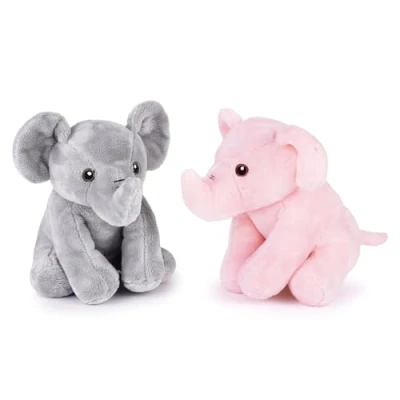 Afbeelding van Zappi Co Roze + grijs pluche olifantenset (15 cm) Duo met Proboscide zacht, knuffelig, 100% gerecycled perfect paar