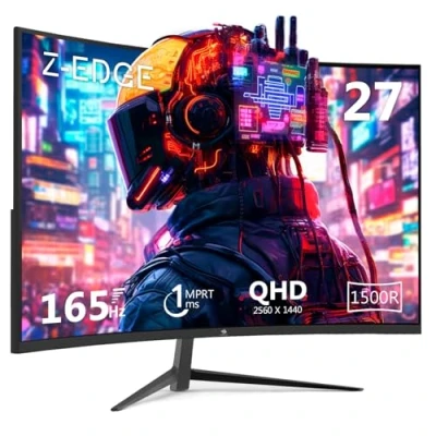 Afbeelding van Z Edge Gebogen Gaming Monitor 27 inch 2K QHD (2560 x 1440), 165 Hz, 1 ms, FreeSync, 1440P met DP kabel, 1500R VA, verstelbare helling, 2 HDMI2.0 &amp; DP1.4, 300 cd/m², RGB, VESA 100