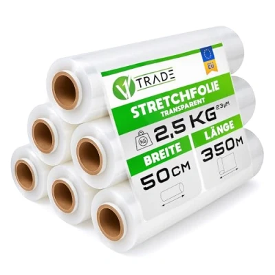Afbeelding van V1 Trade 6 rollen transparante stretchfolie, 23 micron breed, 50 cm 2,5 kg, ondoorzichtige scheurvaste beschermfolie voor meubels
