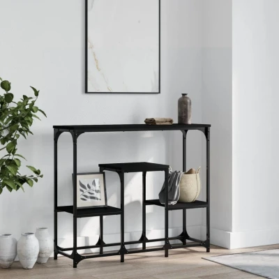 Afbeelding van Wandtafel 89,5x28x76 cm bewerkt hout zwart