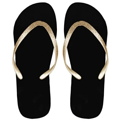 Afbeelding van SUGAR ISLAND® Dames zomer strand flip flop flops zwembad schoenen Glitter Zwart Goud 36/37 EU,