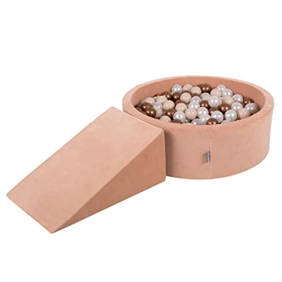 Afbeelding van KiddyMoon Velvet Foam Speeltuin Met Rond Ballenbad Voor Kinderen (200 ballen), Zandroze: Pastel Beige/Koper/Parel