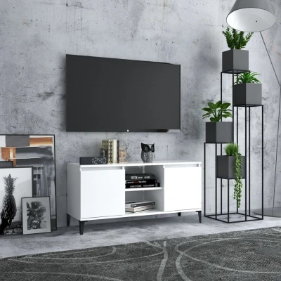 Afbeelding van Tv meubel met metalen poten 103,5x35x50 cm wit