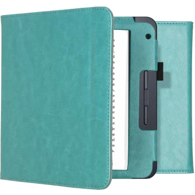 Afbeelding van Hoesje geschikt voor Kobo Libra 2 E reader iMoshion Vegan Leather Bookcase Ook Tolino Vision 6 Lichtblauw