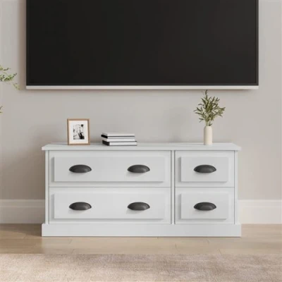 Afbeelding van Tv meubel 100x35,5x45 cm bewerkt hout hoogglans wit