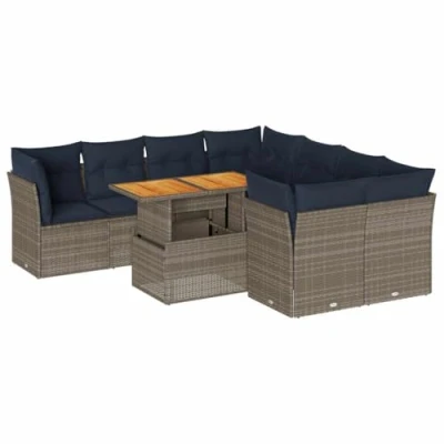 Afbeelding van vidaXL 9 delige Loungeset met kussens poly rattan grijs