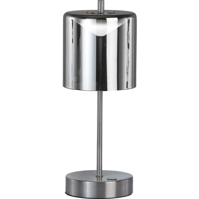 Afbeelding van FHL easy! Mobiele Tafellamp Riva Accu 1x 2W LED (incl.) 3000 / 4750 6500K Ø13cm, H:34,50cm USB oplading Rookglas met Matzilveren Voet Cilinder