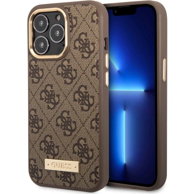 Afbeelding van Guess Telefoonhoesje voor Apple iPhone 14 Pro Bruin Magsafe Back Cover Bescherm je Telefoon met PU Materiaal