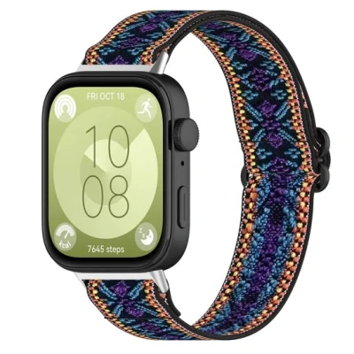 Afbeelding van Elastische nylon band Bohemian blauw Huawei Fit 3