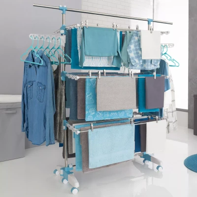 Afbeelding van Séchoir à linge modulable blanc/bleu grande capacité + 30 accessoires