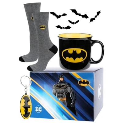 Afbeelding van DC Comics The Batman Superman herensokken + mok sleutelhanger cadeau fantasie humor 40 45,