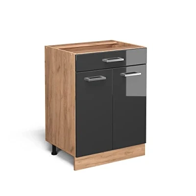 Afbeelding van Vicco Keukenonderkast R Line, Antraciet Hoogglans/Bruin, 60 cm met lade, zonder werkblad