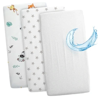 Afbeelding van Cododo Hoeslaken voor reiswieg, 2 stuks, 120 x 60 cm, met matrasbeschermer, waterdicht, compatibel wiegen, kinderwagen, cm