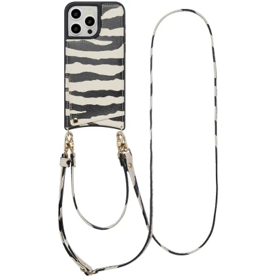 Afbeelding van Selencia Nova Telefoonhoes met Koord en Pashouder voor de iPhone 15 Pro Max Zazzy Zebra