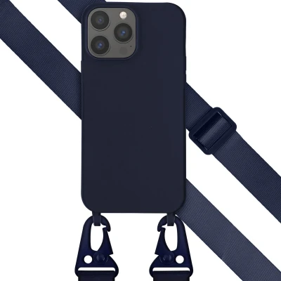 Afbeelding van Selencia hoesje Geschikt voor iPhone 13 Pro Max met koord Siliconen afneembaar Donkerblauw