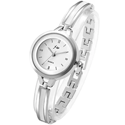 Afbeelding van JewelryWe Dameshorloge van roestvrij staal zilver en goud met ronde wijzerplaat strass steentjes, zilver., Elegant klassiek