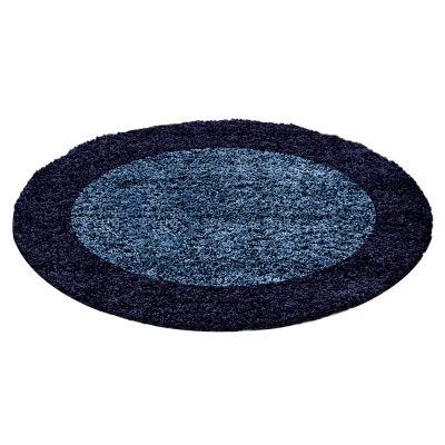 Afbeelding van Basic Shaggy Kader vloerkleed Blauw Hoogpolig 120 cm rond