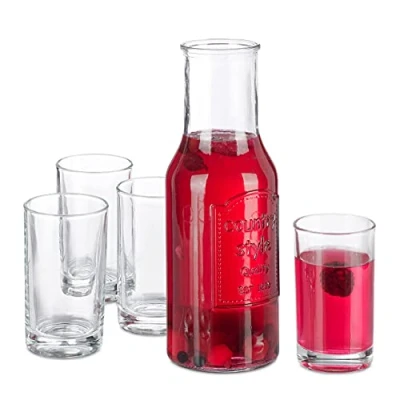 Afbeelding van Relaxdays Karaf met glazen 1 waterkan 1,5 L zonder dop 4 drinkglazen transparant
