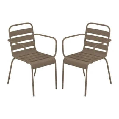 Afbeelding van Vente unique Set van 2 stapelbare metalen fauteuils Taupe MIRMANDE MYLIA L 56 cm x H 79 D 59