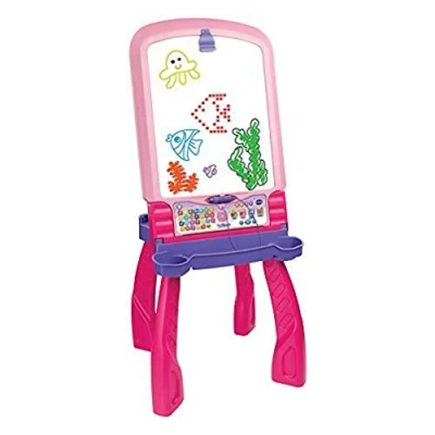 Afbeelding van VTech Magi interactieve schildersezel 3 in 1 roze, magisch kinderbord, dubbelzijdig afwisbaar wit en zwart met krijt, muziek lichttekentafel, cadeau voor kinderen vanaf jaar inhoud het