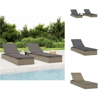 Afbeelding van Ligbedden 2 st met tafel poly rattan grijs