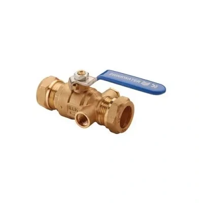 Afbeelding van Raminex kogelkraan 28mm knel + aftap 1/4&#039;&#039;