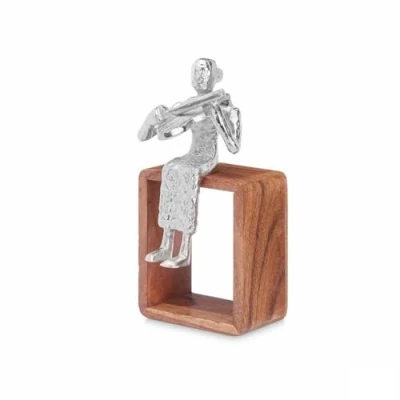 Afbeelding van Decoratieve figuren Viool Zilverkleurig Hout Metaal 13 x 27 cm