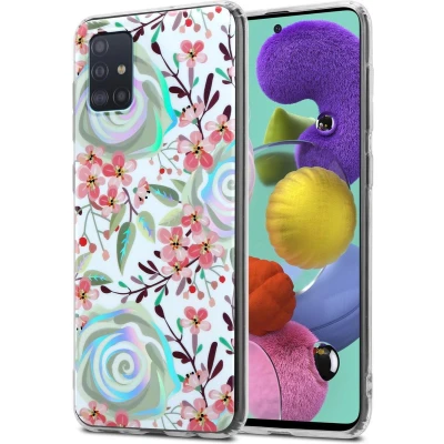 Afbeelding van Cadorabo Hoesje geschikt voor Samsung Galaxy A51 4G / M40s in PERZIK BLOESEMS Beschermhoes gemaakt van TPU siliconen Case Cover met bloemenmotief
