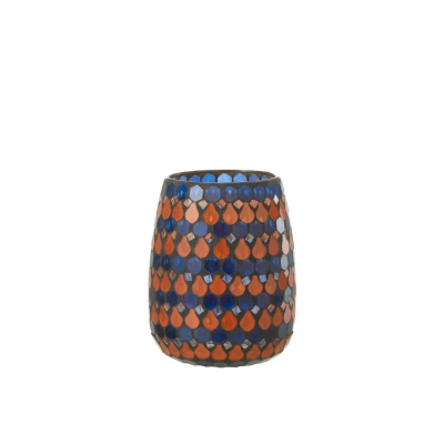 Afbeelding van Jonckheere Collectie Windlicht druppel mozaiek glas oranje/blauw medium