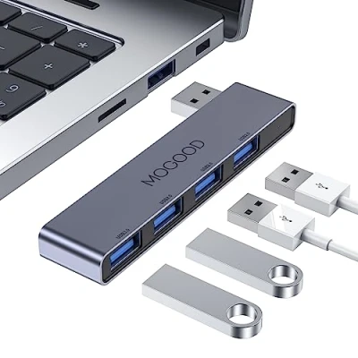 Afbeelding van USB hub voor laptop, MOGOOD 3.0, splitter, ultradun, gegevens [opladen niet ondersteund] multi poort expander adapter station Windows PC, Mac, printer,