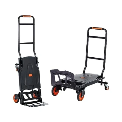 Image de VEVOR Diable Pliant en Aluminium 2 1 Chariot de Déménagement Manutention Charge 136 kg Convertible à Plate forme Roues Caoutchouc pour Transport Entrepôt Marchandises