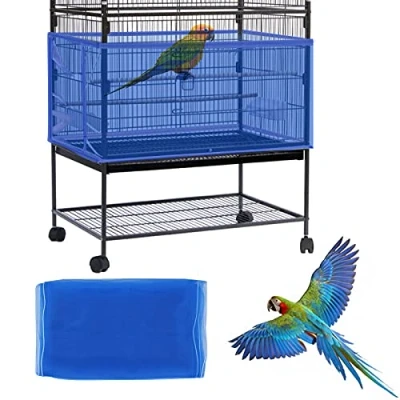 Afbeelding van Daoeny Grote vogelkooihoes, zaadvanger, verstelbaar net van zacht en luchtig nylonnet, beschermende rok voor papegaai, parkiet, ara, ronde vierkante kooi (blauw)