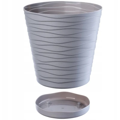Afbeelding van KADAX Bloempot met onderzetter, plantenbak voor binnen, lichte bloempot, van kunststof, ronde sierpot bloemen, planten, huis, (25 cm, grijs)
