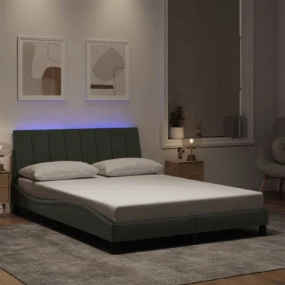 Afbeelding van vidaXL Bedframe met LED verlichting fluweel lichtgrijs 140x200 cm