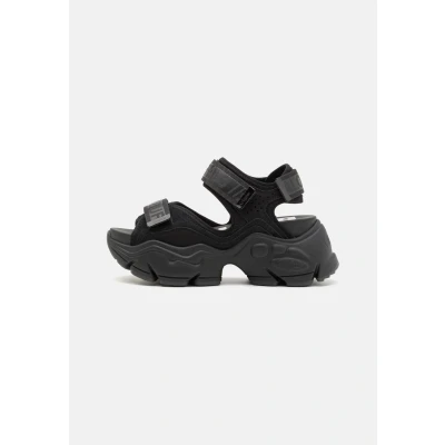 Afbeelding van Buffalo Binary Sandalen met plateauzool, Dames, Maat: 40, Black Imitatieleer/ textiel