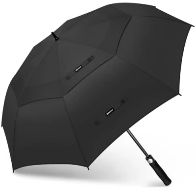 Afbeelding van KEYHOT grote winddichte golfparaplu 137 cm dubbele geventileerde Extra XL met automatische opening riem voor heren (zwart)
