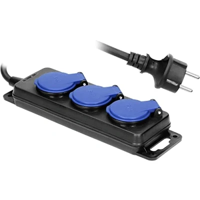 Afbeelding van Heavy duty stekkerdoos voor buiten 3 voudig IP44 Stof &amp; spatwaterdicht Kabellengte meter Verlengsnoer met verdeelblok Blauw Zwart